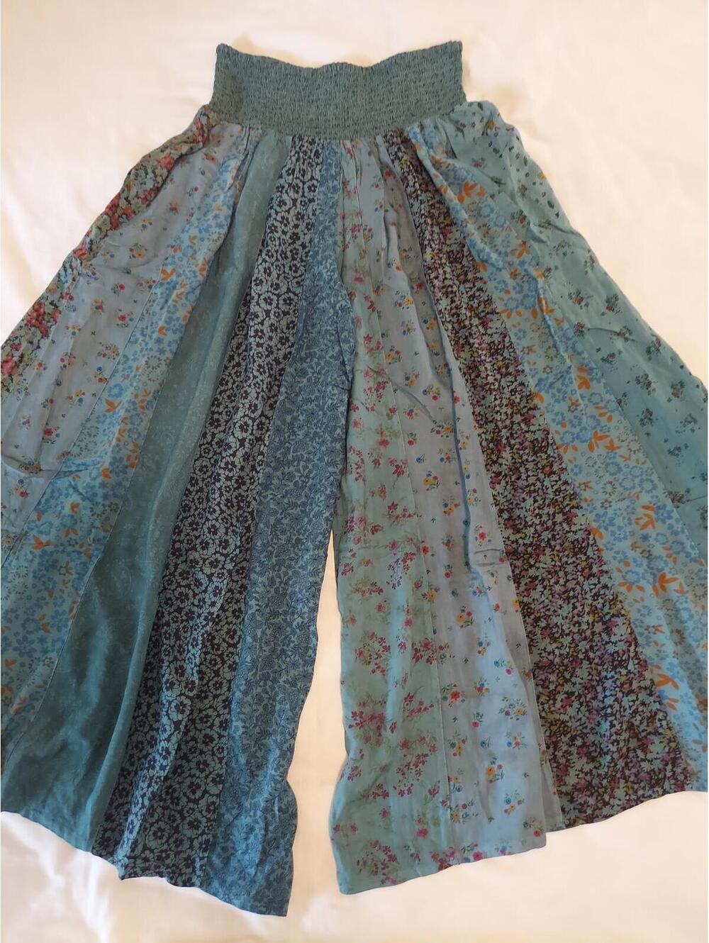 FREE SHIP! NWT Teal Rayon Patchwork Palazzo Pants-Size Small - Picture 6 of 7